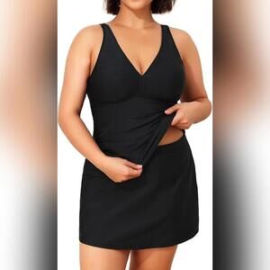 NWT Daci Two Piece V Neck Tankini With Tummy Control Skirt Swimsuit, 20W